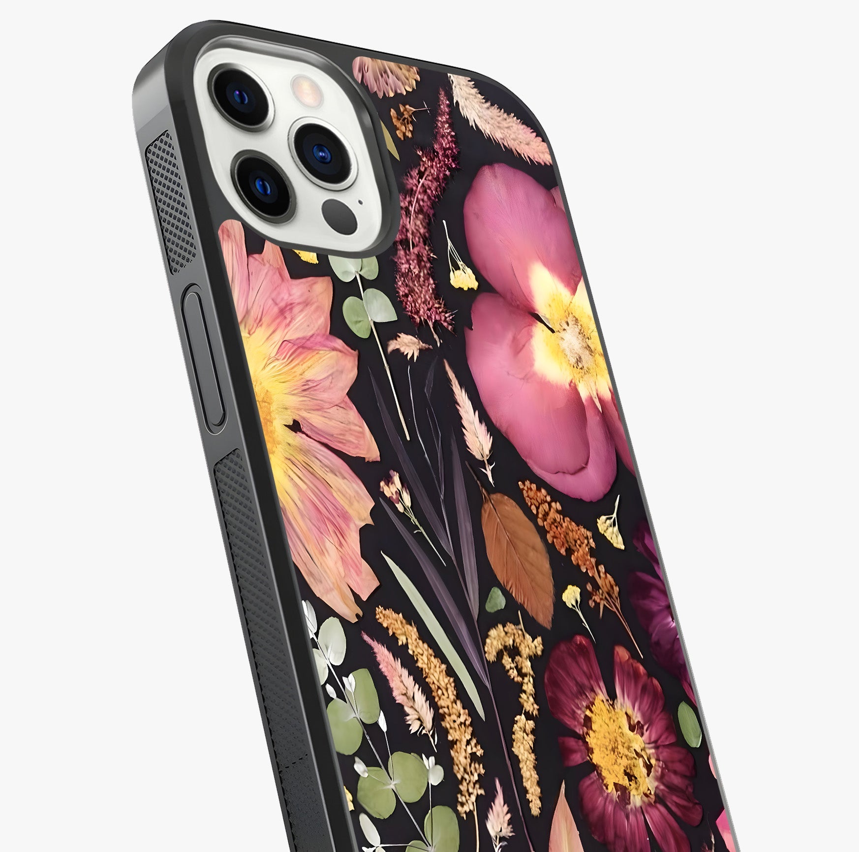 Petal Dream Tapestry Glass Case captured at a warm angle highlighting gloss, texture and premium glass finish.