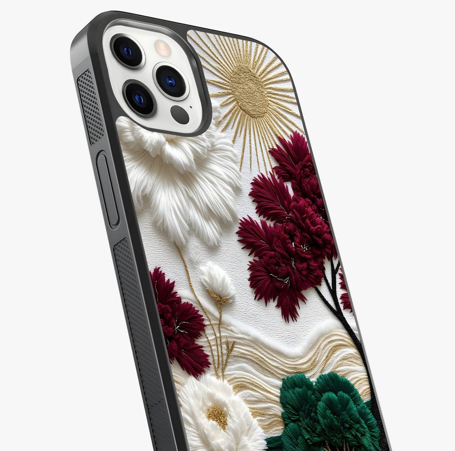 Radiant Bloom Elegance Glass Case captured at a warm angle highlighting gloss, texture and premium glass finish.