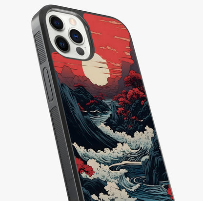 Red Sunset Scenery Glass Case captured at a warm angle highlighting gloss, texture and premium glass finish.