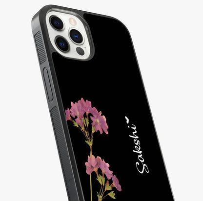Riching Lavender Flower Custom Name Glass Case captured at a warm angle highlighting gloss, texture and premium glass finish.