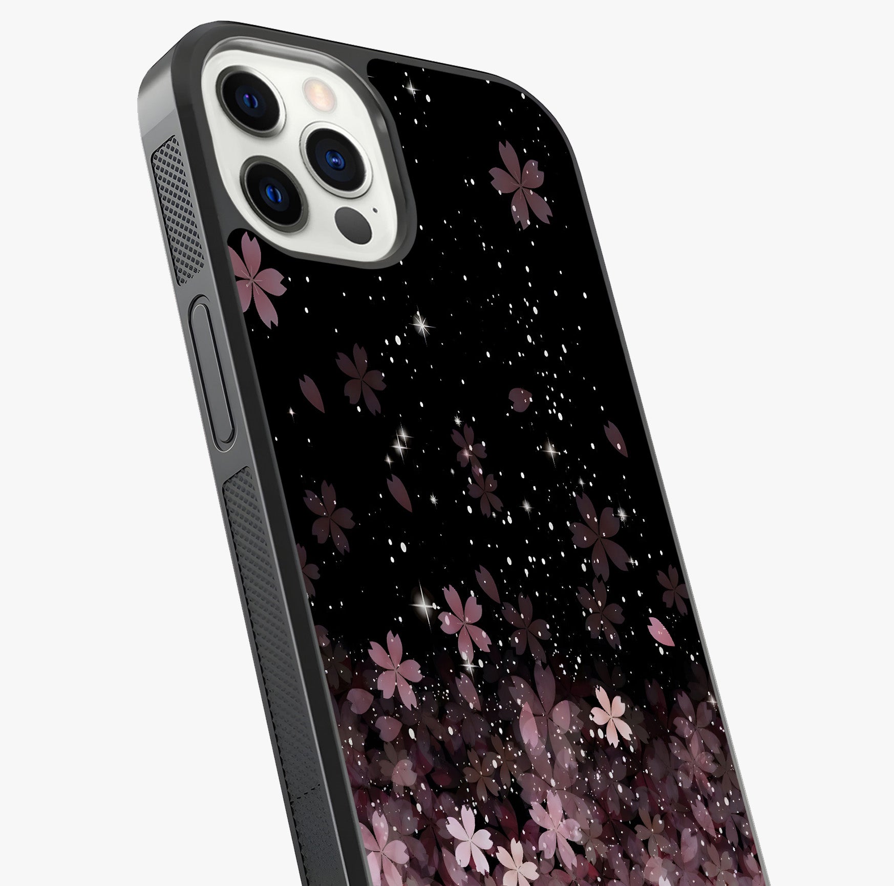 Small Starry Flowers Glass Case captured at a warm angle highlighting gloss, texture and premium glass finish.