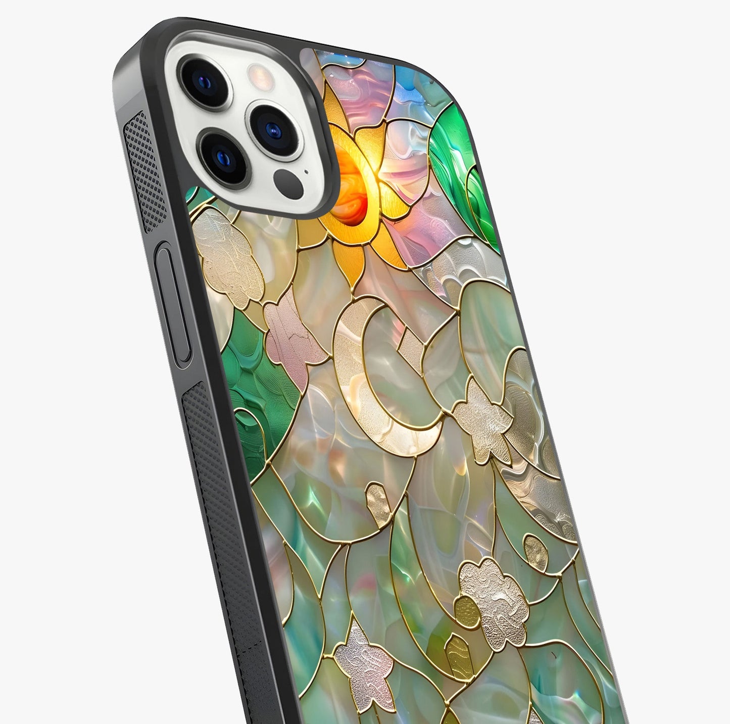Stained Sunrise Glow Glass Case captured at a warm angle highlighting gloss, texture and premium glass finish.