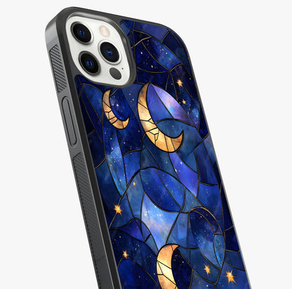 Starlit Sky Tapestry Glass Case captured at a warm angle highlighting gloss, texture and premium glass finish.