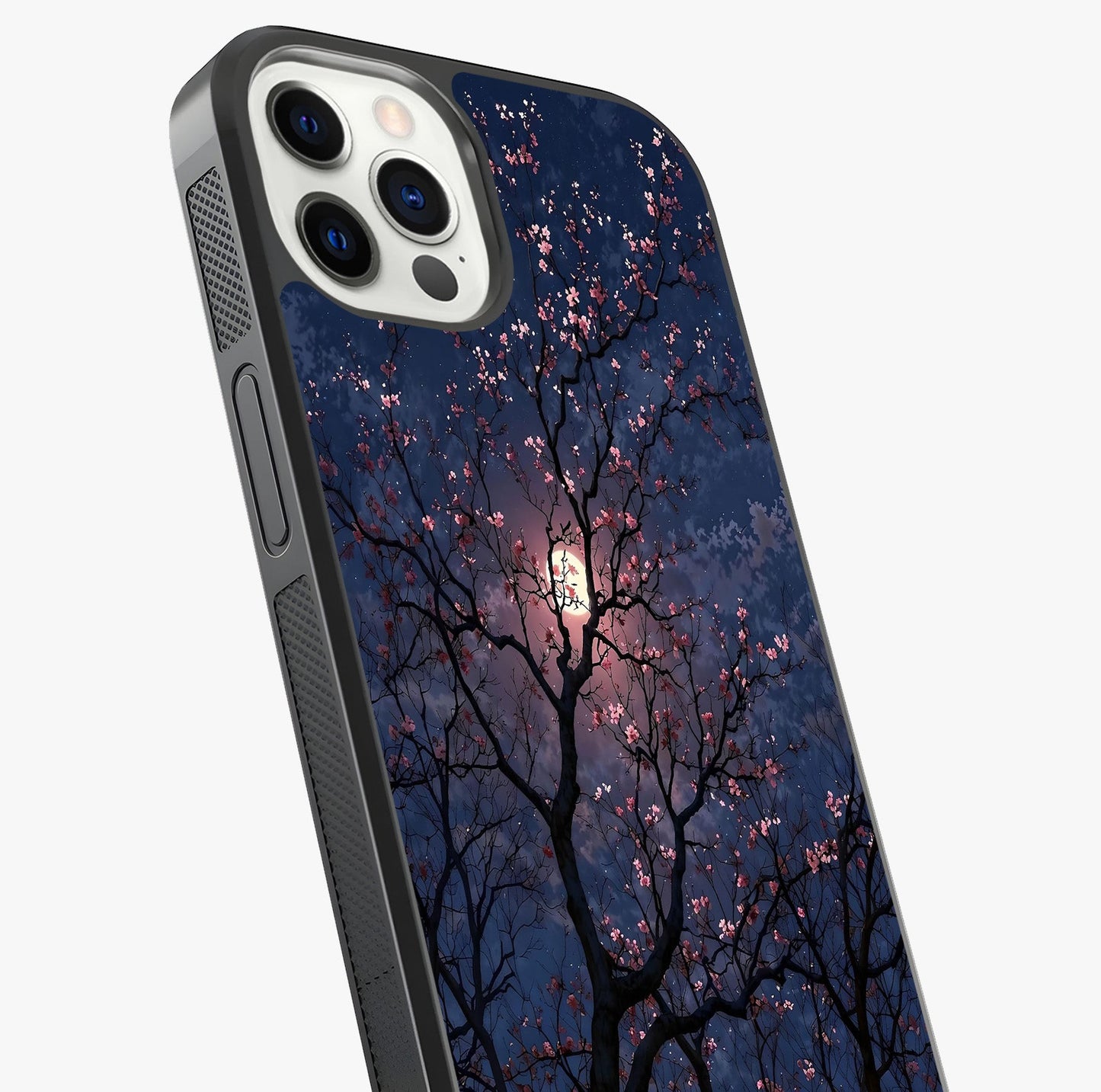 Twilight Sakura Serenade Glass Case captured at a warm angle highlighting gloss, texture and premium glass finish.