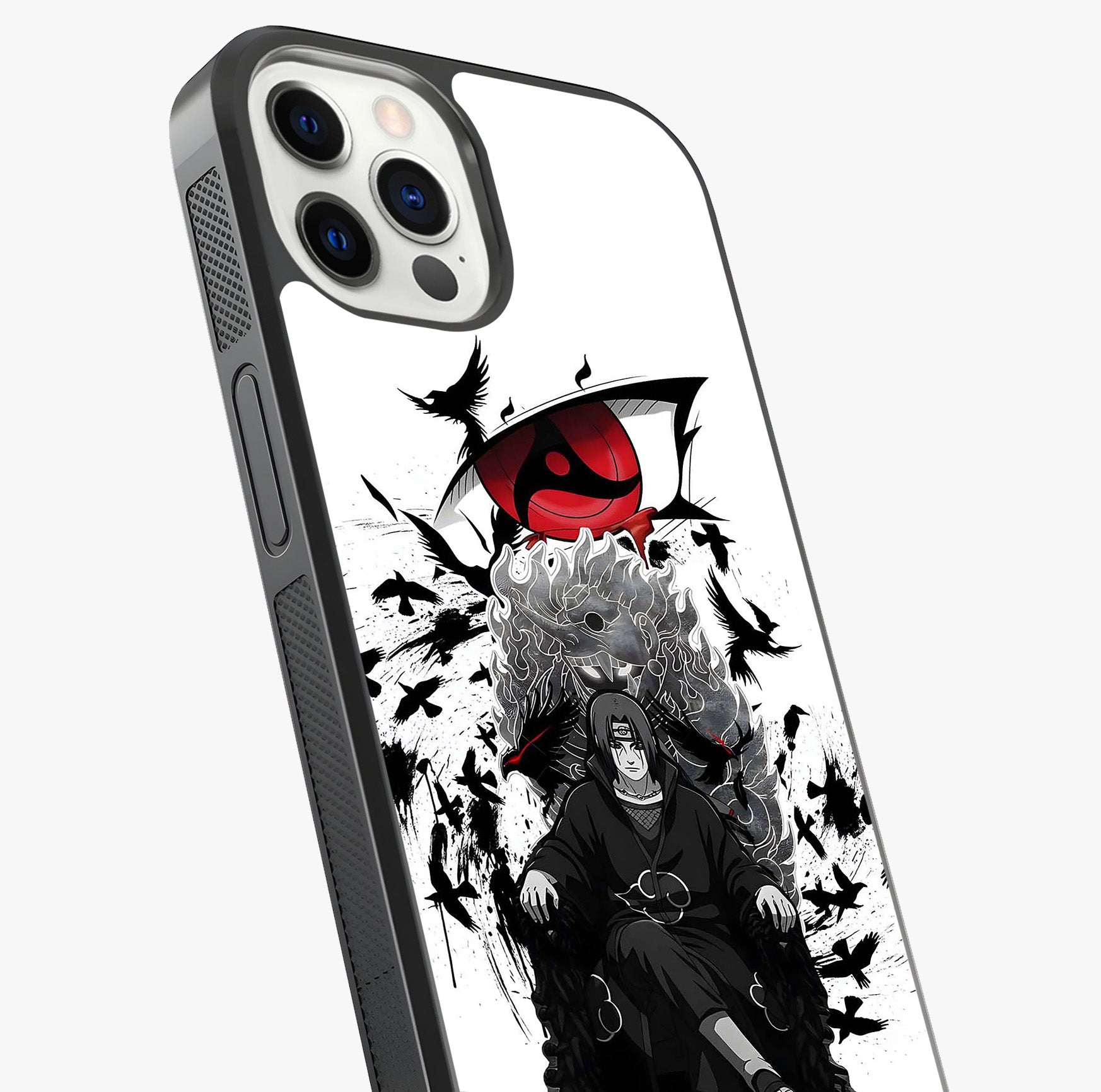 Uchiha Shadow Throne Glass Case captured at a warm angle highlighting gloss, texture and premium glass finish.