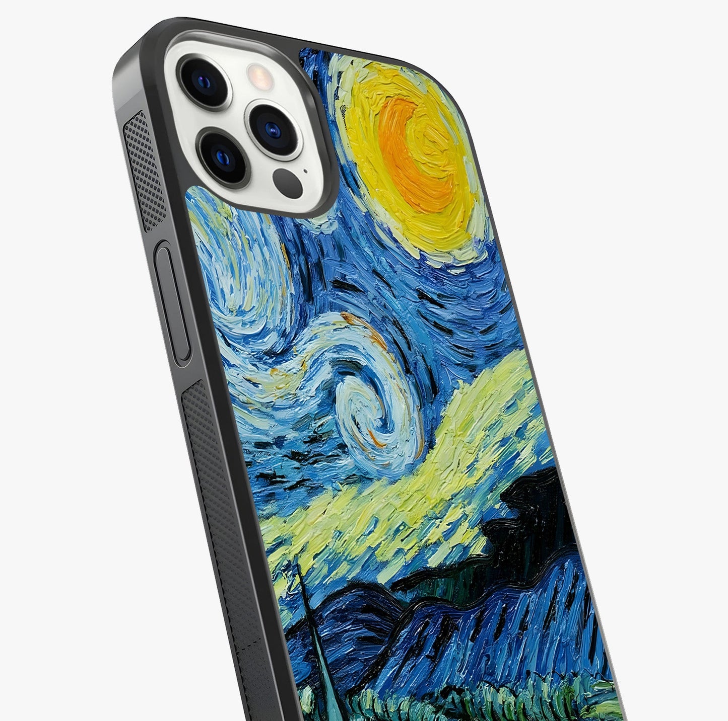 Van Gogh Art Glass Case captured at a warm angle highlighting gloss, texture and premium glass finish.