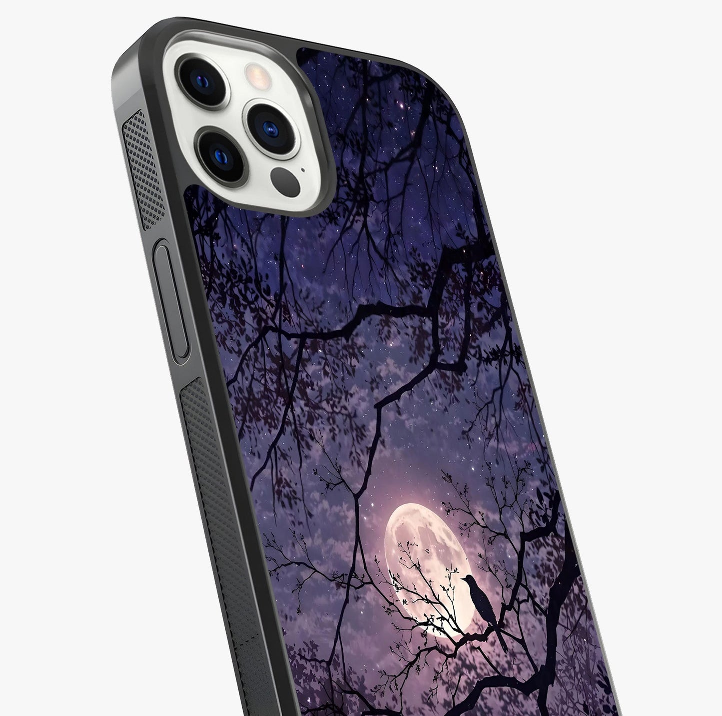 Whispering Moon Silence Glass Case captured at a warm angle highlighting gloss, texture and premium glass finish.