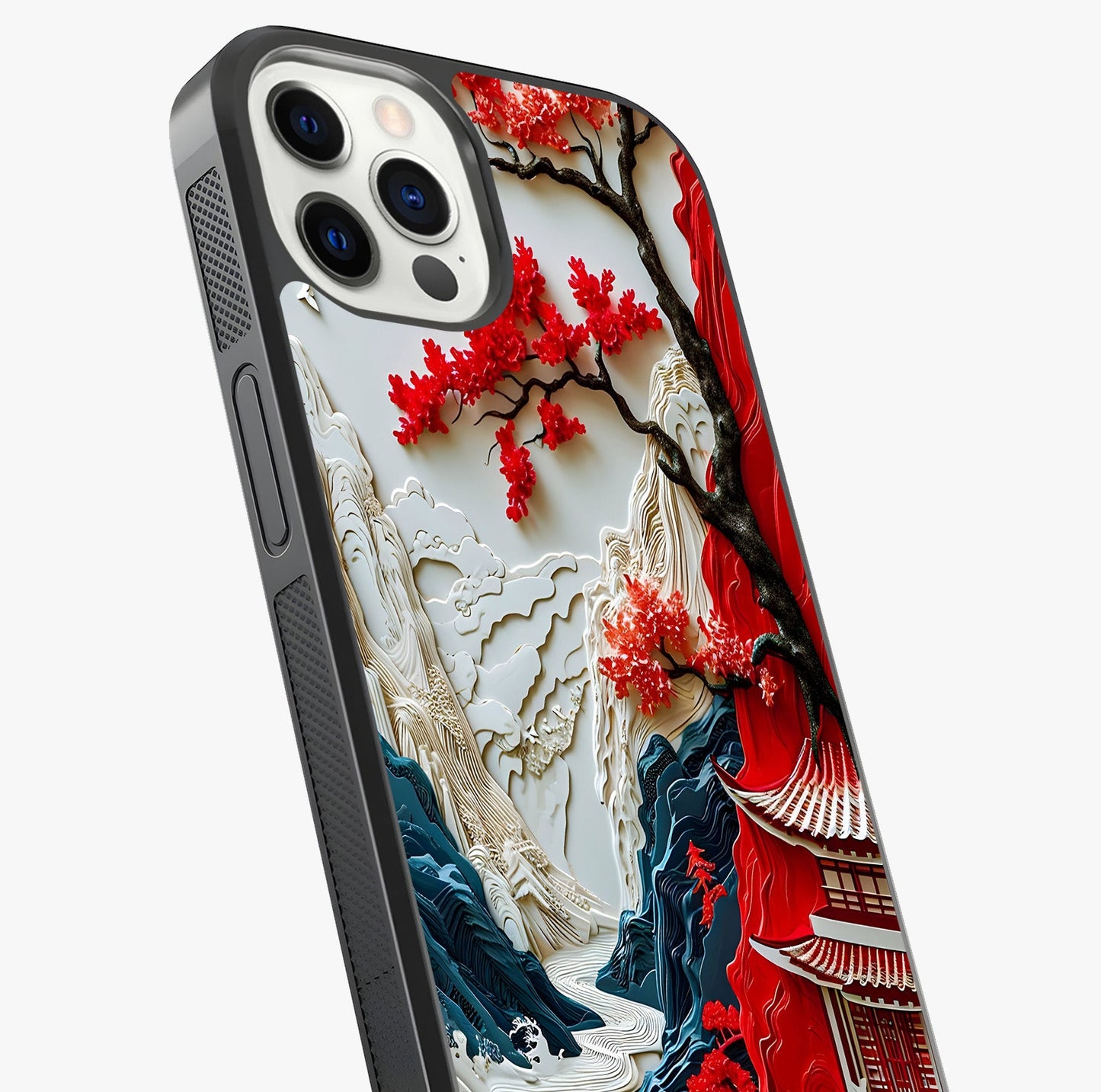 Whispers Of Sakura Waves Glass Case captured at a warm angle highlighting gloss, texture and premium glass finish.