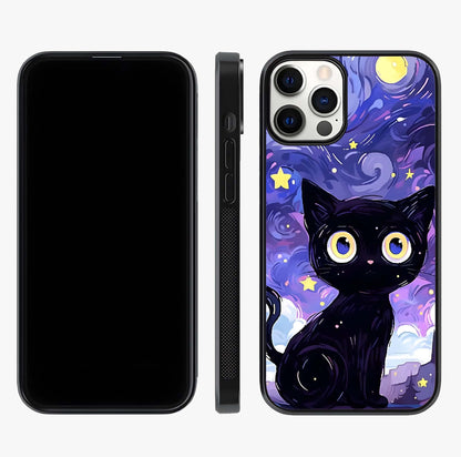 Abstract Cat Art Glass Case displayed upright for full design visibility and premium finish.