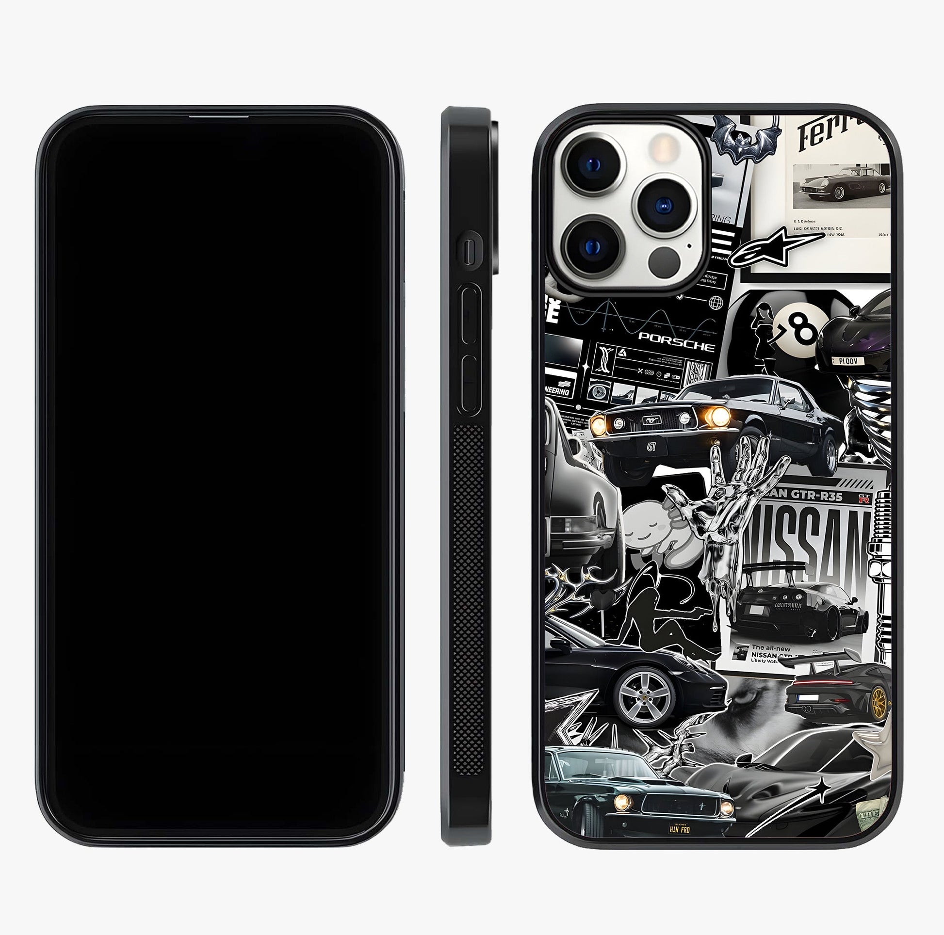 Aesthetic Dark Love Glass Case displayed upright for full design visibility and premium finish.