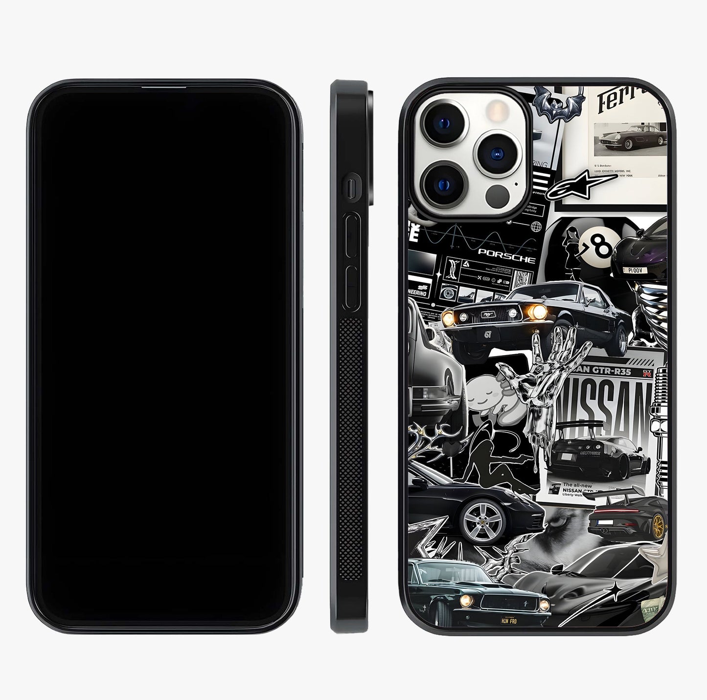 Aesthetic Dark Love Glass Case displayed upright for full design visibility and premium finish.