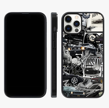 Aesthetic Dark Love Glass Case displayed upright for full design visibility and premium finish.