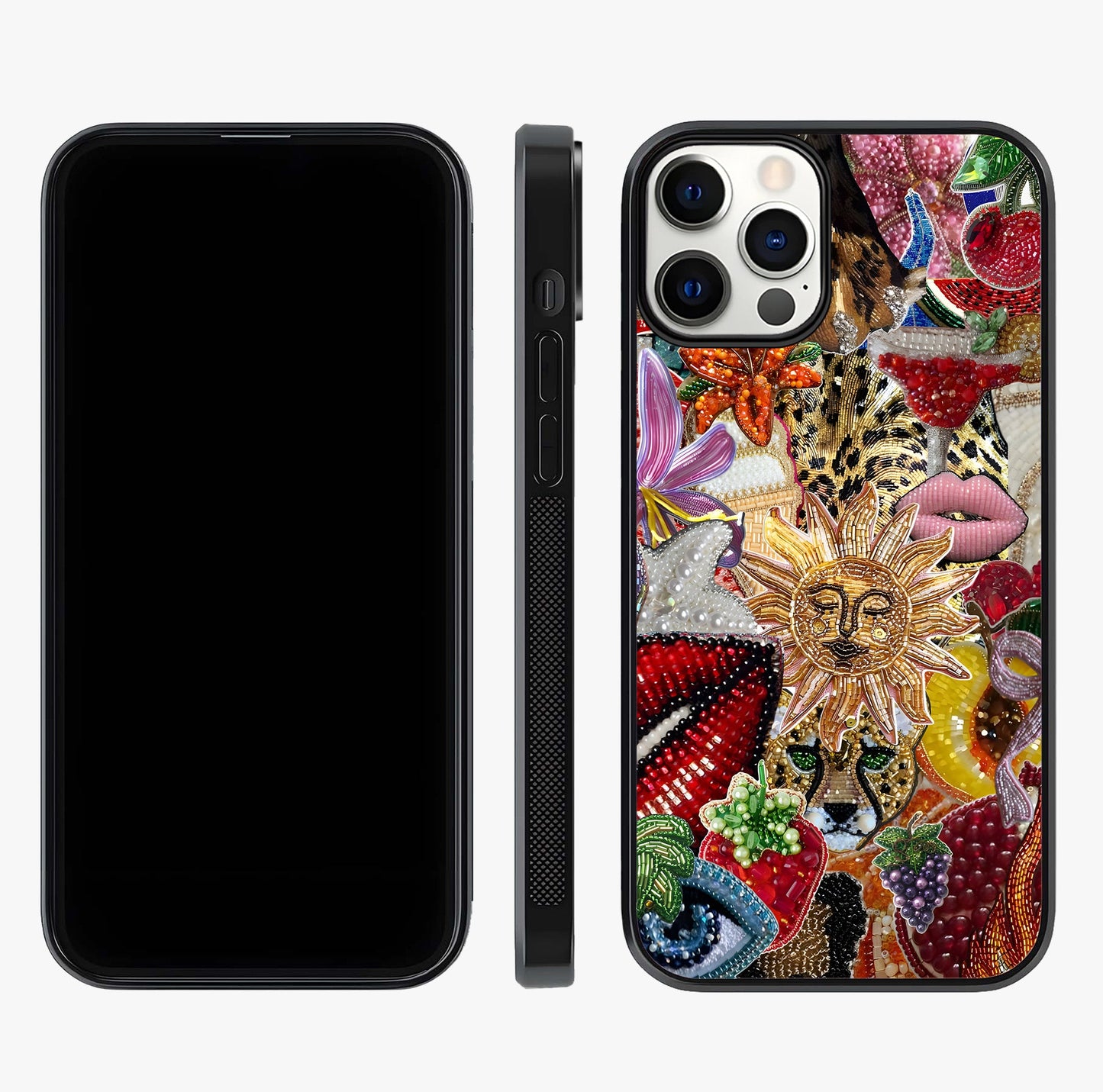 Beaded Fashion Jungle Glass Case displayed upright for full design visibility and premium finish.