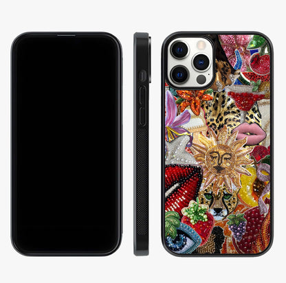 Beaded Fashion Jungle Glass Case displayed upright for full design visibility and premium finish.