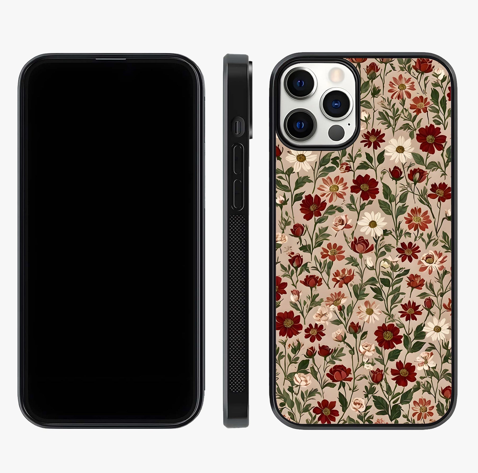 Biege Flower With Leaf Glass Case displayed upright for full design visibility and premium finish.