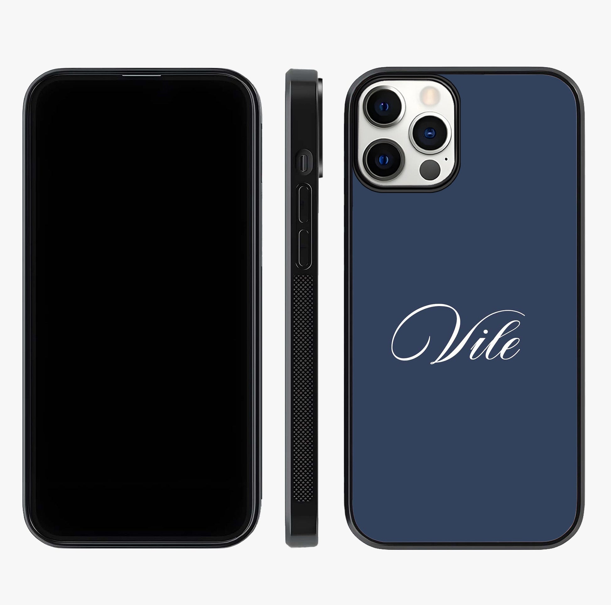 Blue Background Personalized Custom Name Glass Case displayed upright for full design visibility and premium finish.