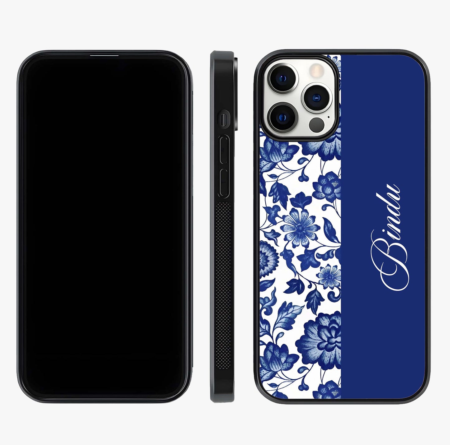Blue Vintage Floral Pattern Glass Case displayed upright for full design visibility and premium finish.