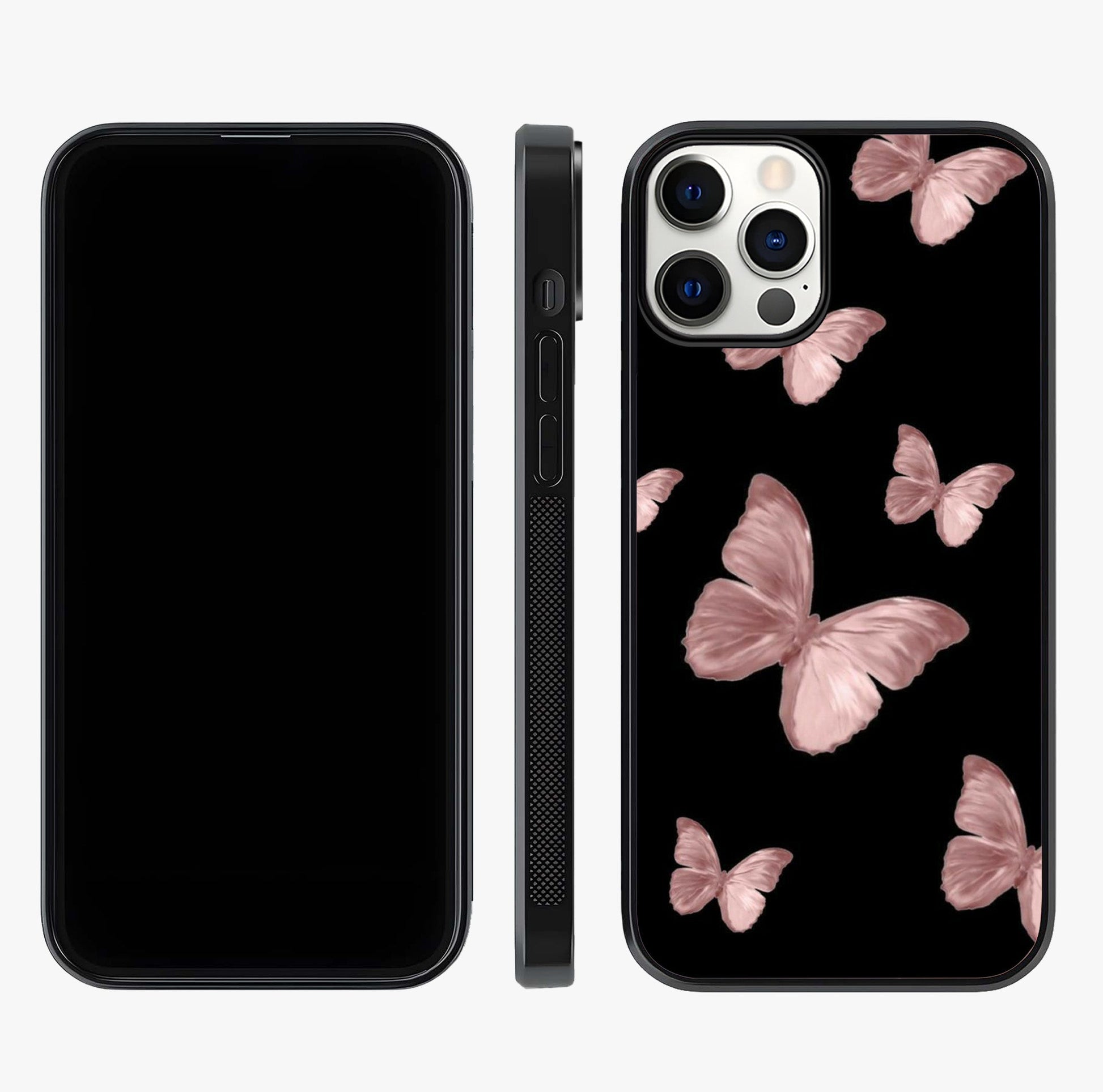 Butterfly Pattern Glass Case displayed upright for full design visibility and premium finish.