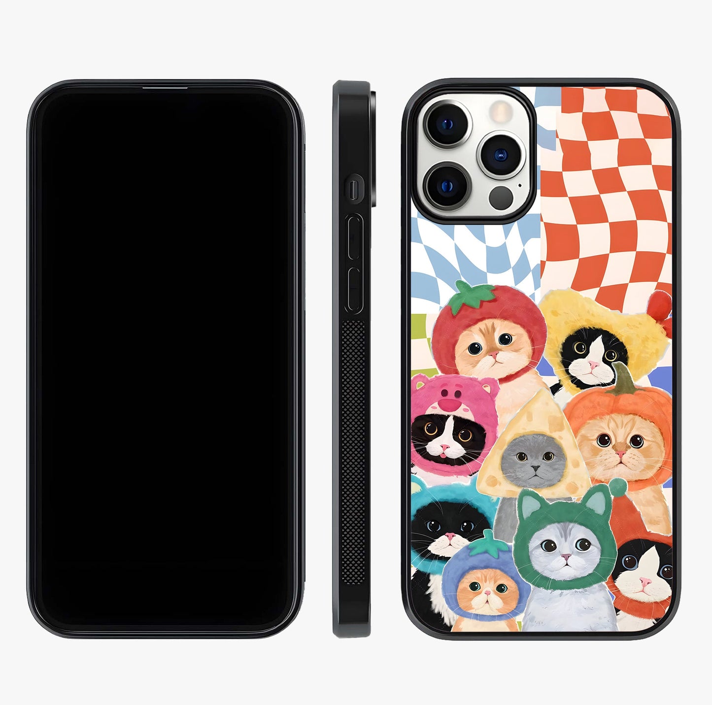Cats In Fruits Glass Case displayed upright for full design visibility and premium finish.