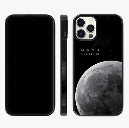 Cosmic Moon Glow Glass Case displayed upright for full design visibility and premium finish.