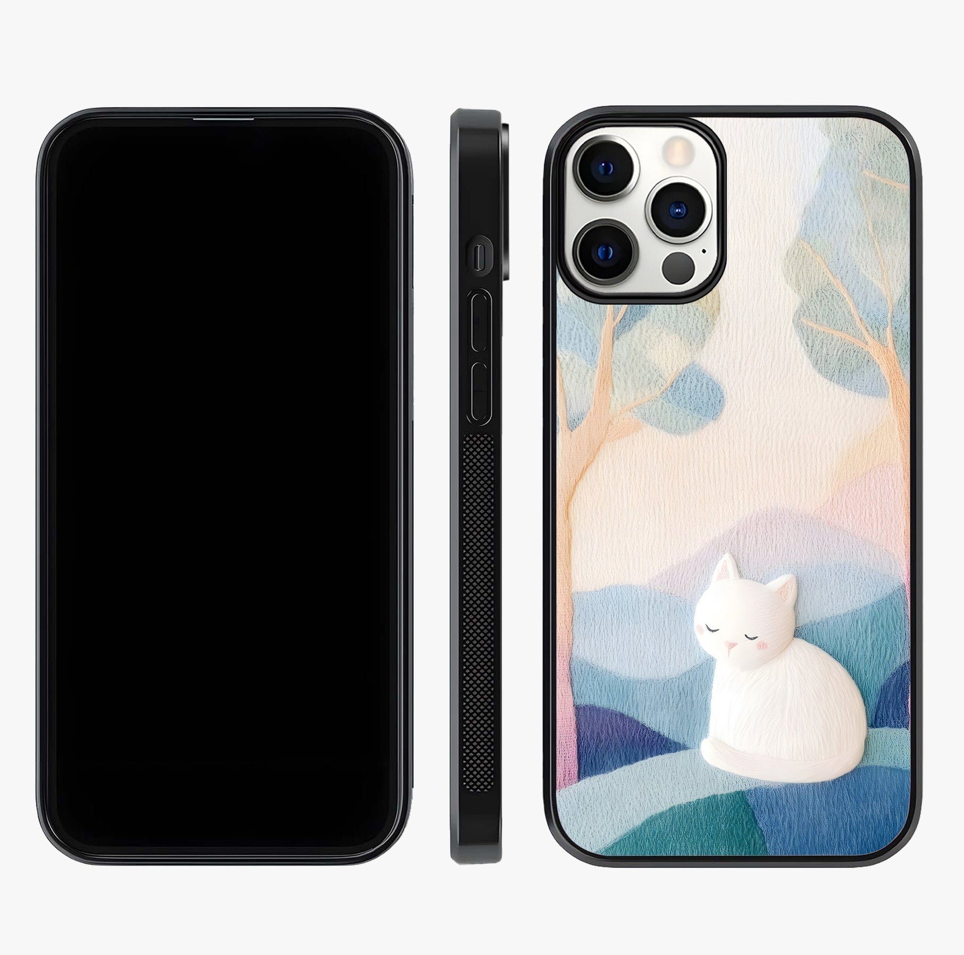 Cotton Dream Cat Glass Case displayed upright for full design visibility and premium finish.