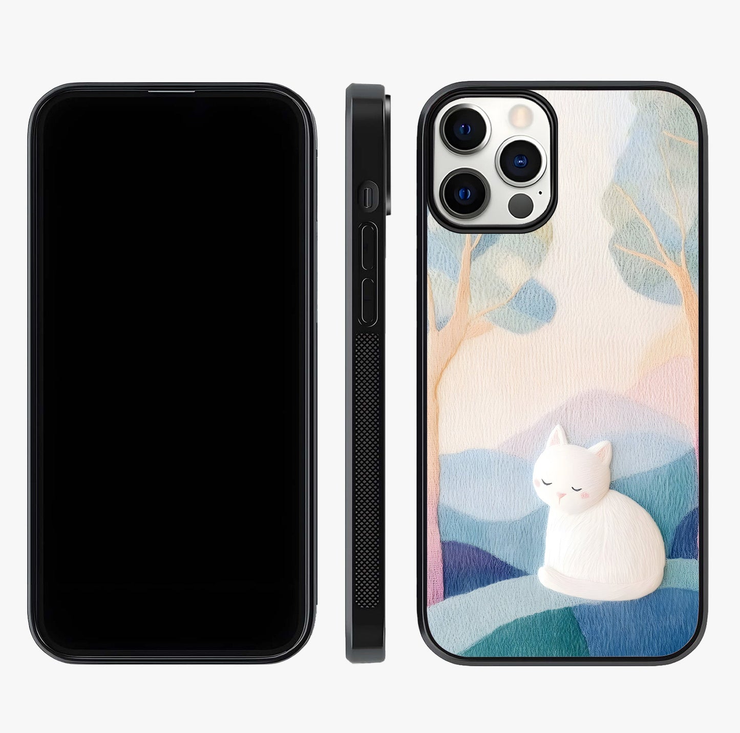 Cotton Dream Cat Glass Case displayed upright for full design visibility and premium finish.