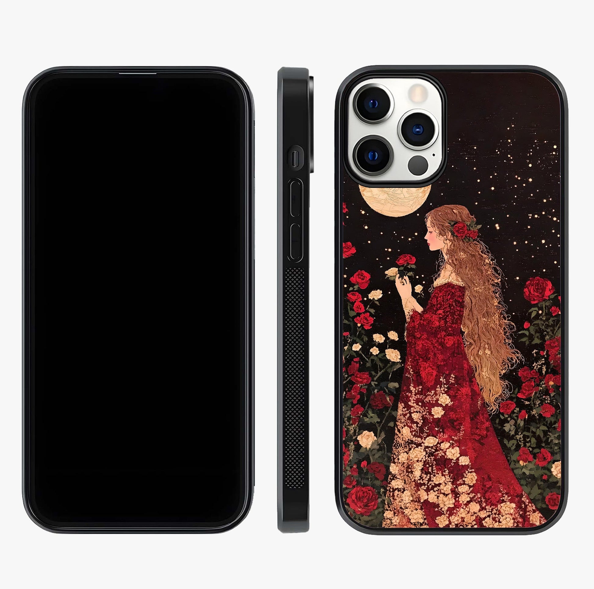 Crimson Dreams Glass Case displayed upright for full design visibility and premium finish.