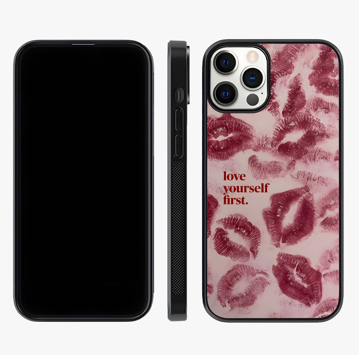 Crimson Kiss Love Glass Case displayed upright for full design visibility and premium finish.