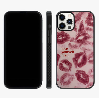 Crimson Kiss Love Glass Case displayed upright for full design visibility and premium finish.