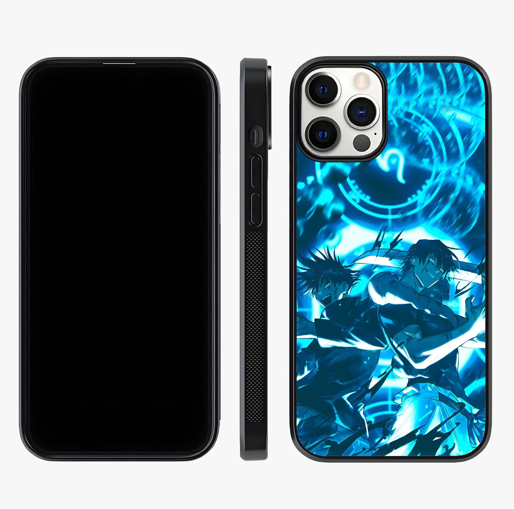 Cursed Energy Clash Glass Case displayed upright for full design visibility and premium finish.
