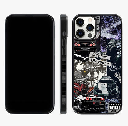 Die Young Glass Case displayed upright for full design visibility and premium finish.