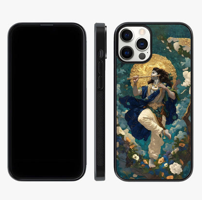 Divine Krishna Art Glass Case displayed upright for full design visibility and premium finish.