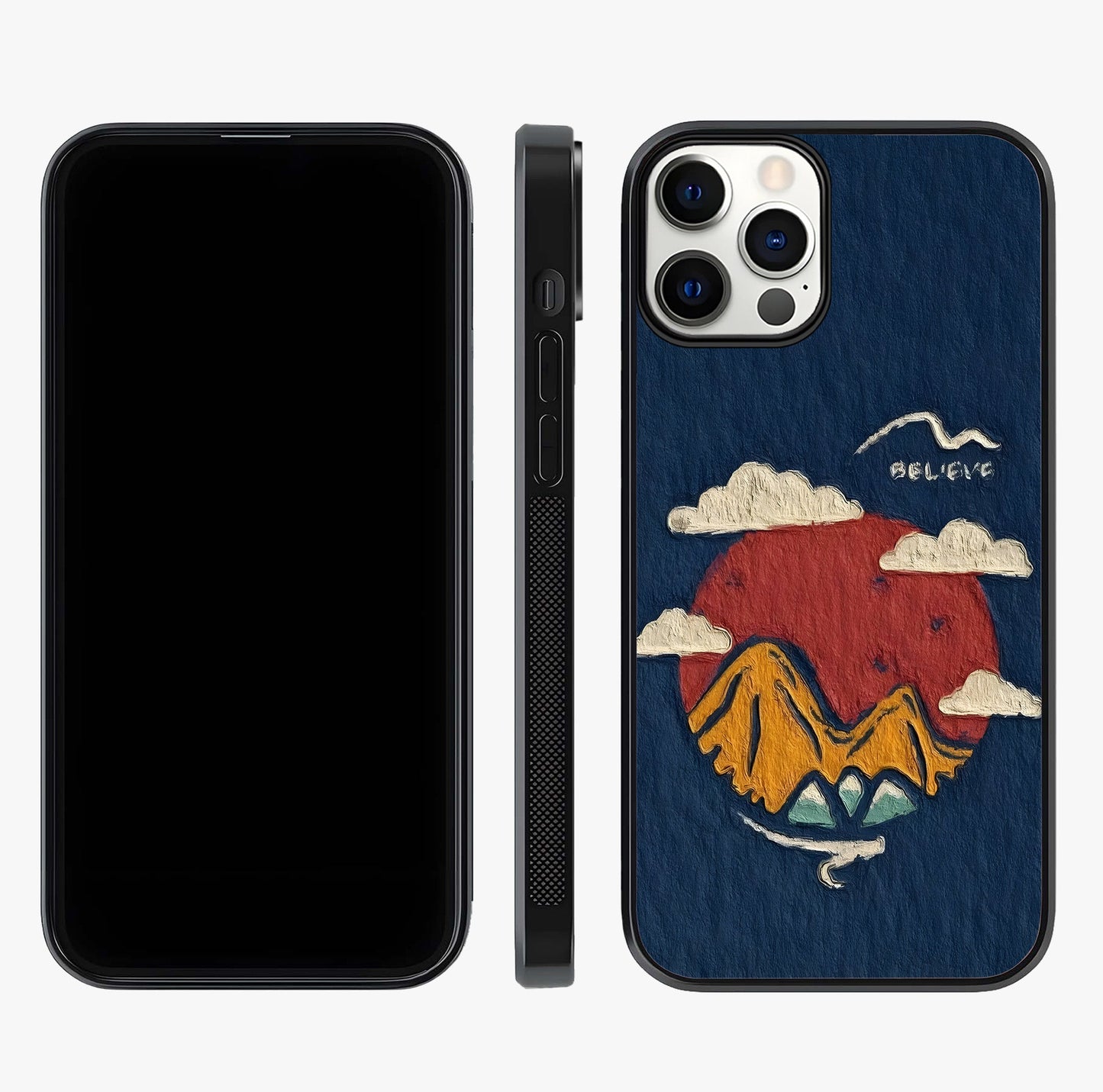 Dream Beyond Mountains Glass Case displayed upright for full design visibility and premium finish.
