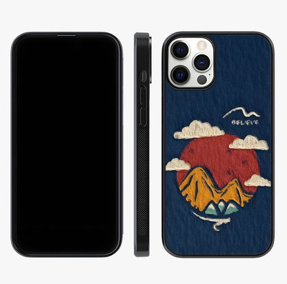 Dream Beyond Mountains Glass Case displayed upright for full design visibility and premium finish.