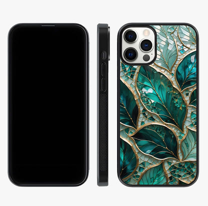 Emerald Leaf Glass Glass Case displayed upright for full design visibility and premium finish.