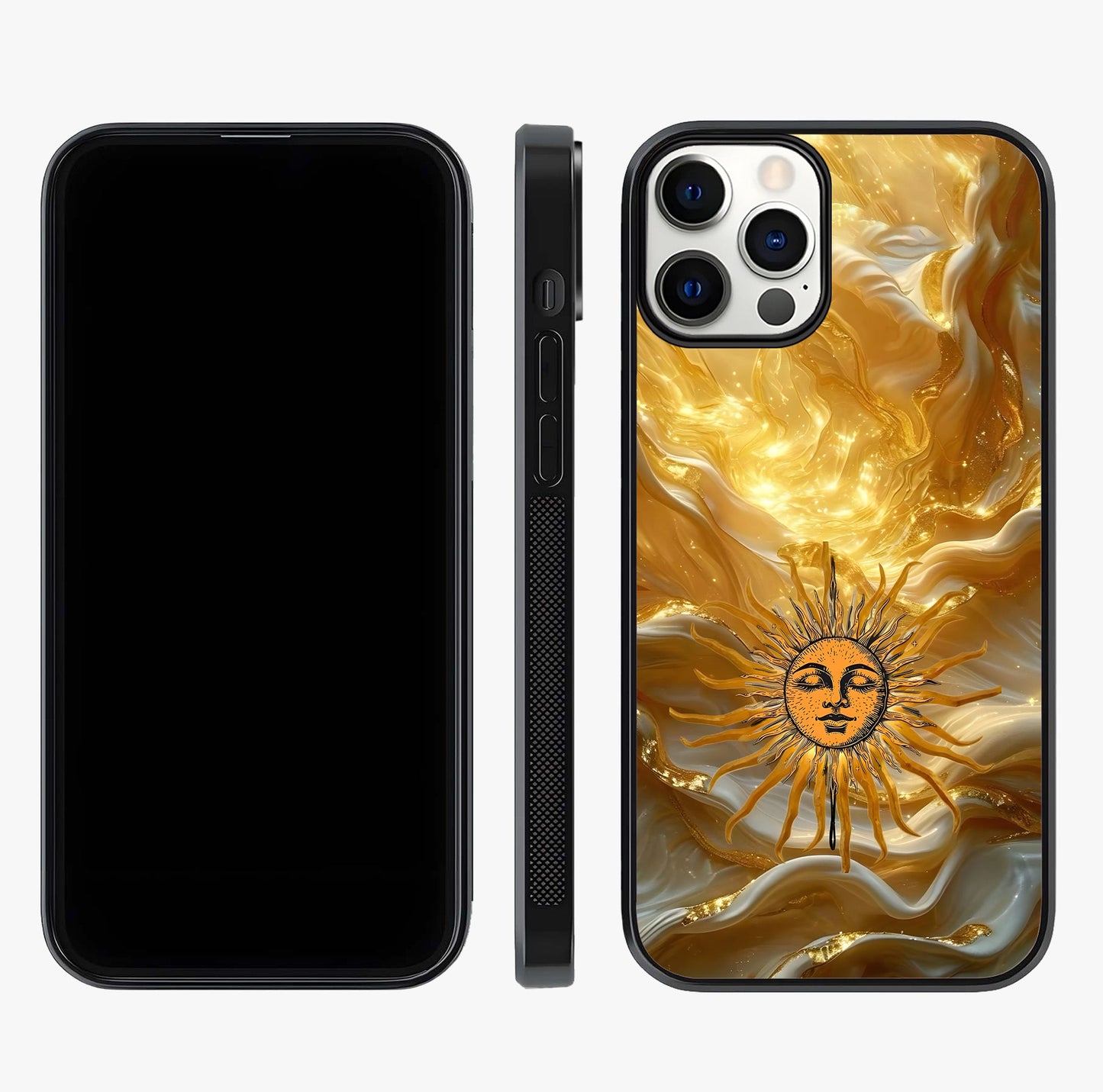 Eternal Golden Glow Glass Case displayed upright for full design visibility and premium finish.