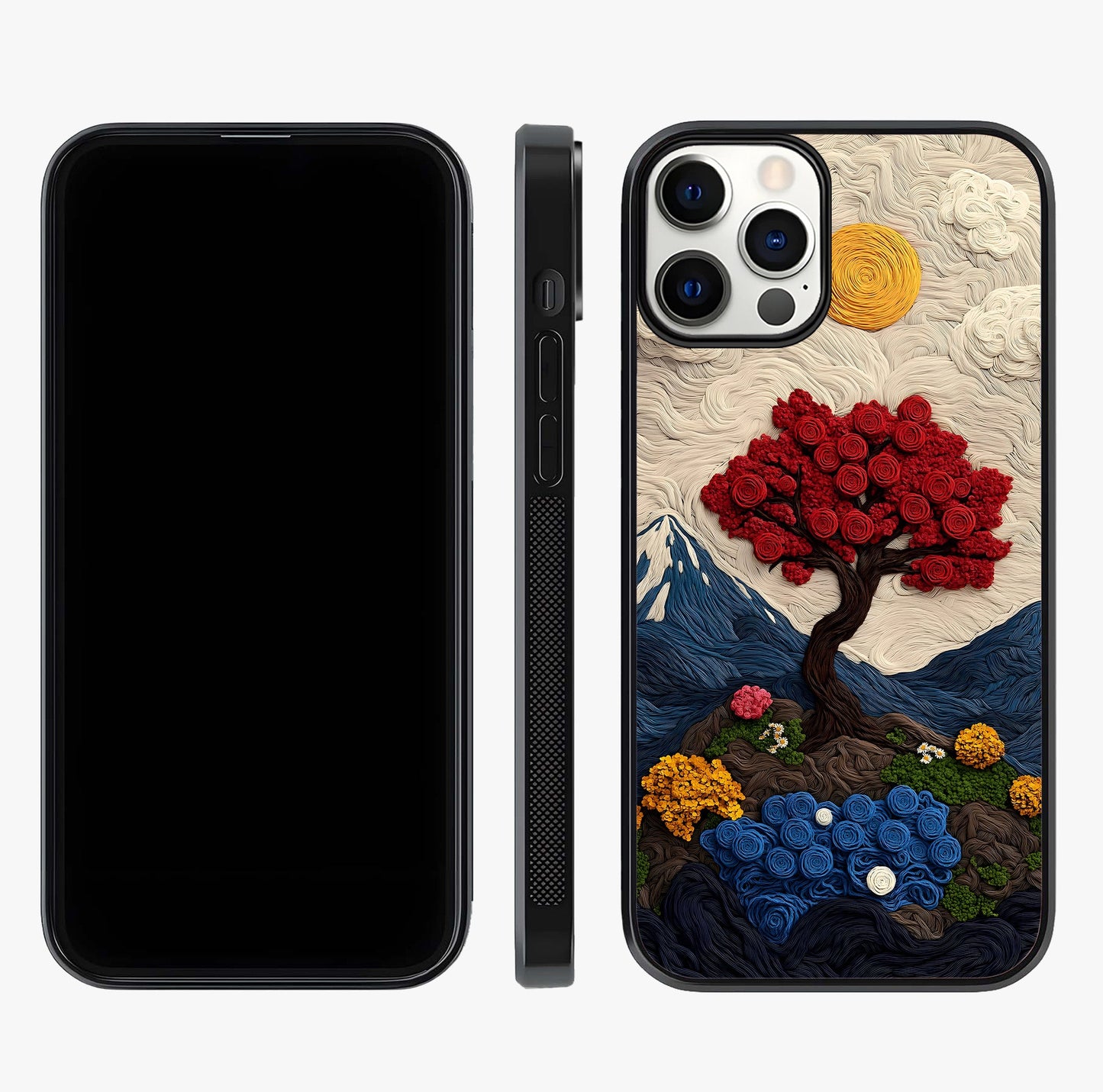 Eternal Nature Tapestry Glass Case displayed upright for full design visibility and premium finish.