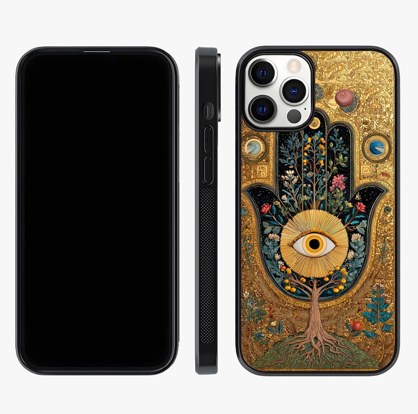 Ethereal Evil Eye Glass Case displayed upright for full design visibility and premium finish.