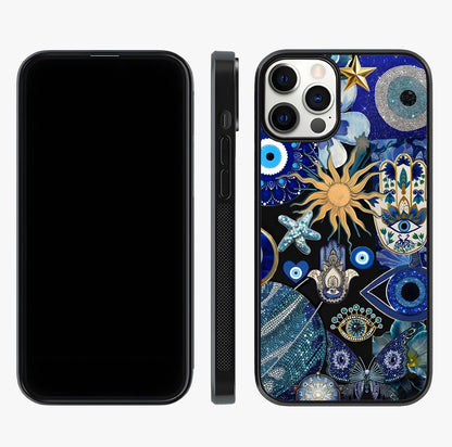 Evil Eye Charm Mix Glass Case displayed upright for full design visibility and premium finish.