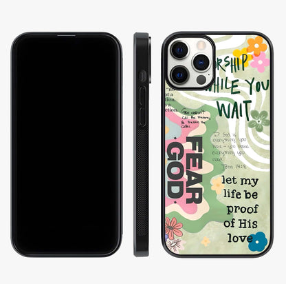 Faith Over Fear Glass Case displayed upright for full design visibility and premium finish.