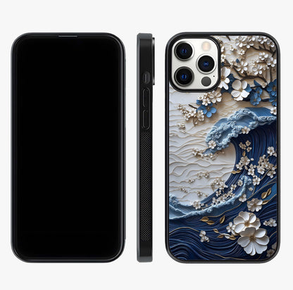 Floral Wave Origami Glass Case displayed upright for full design visibility and premium finish.