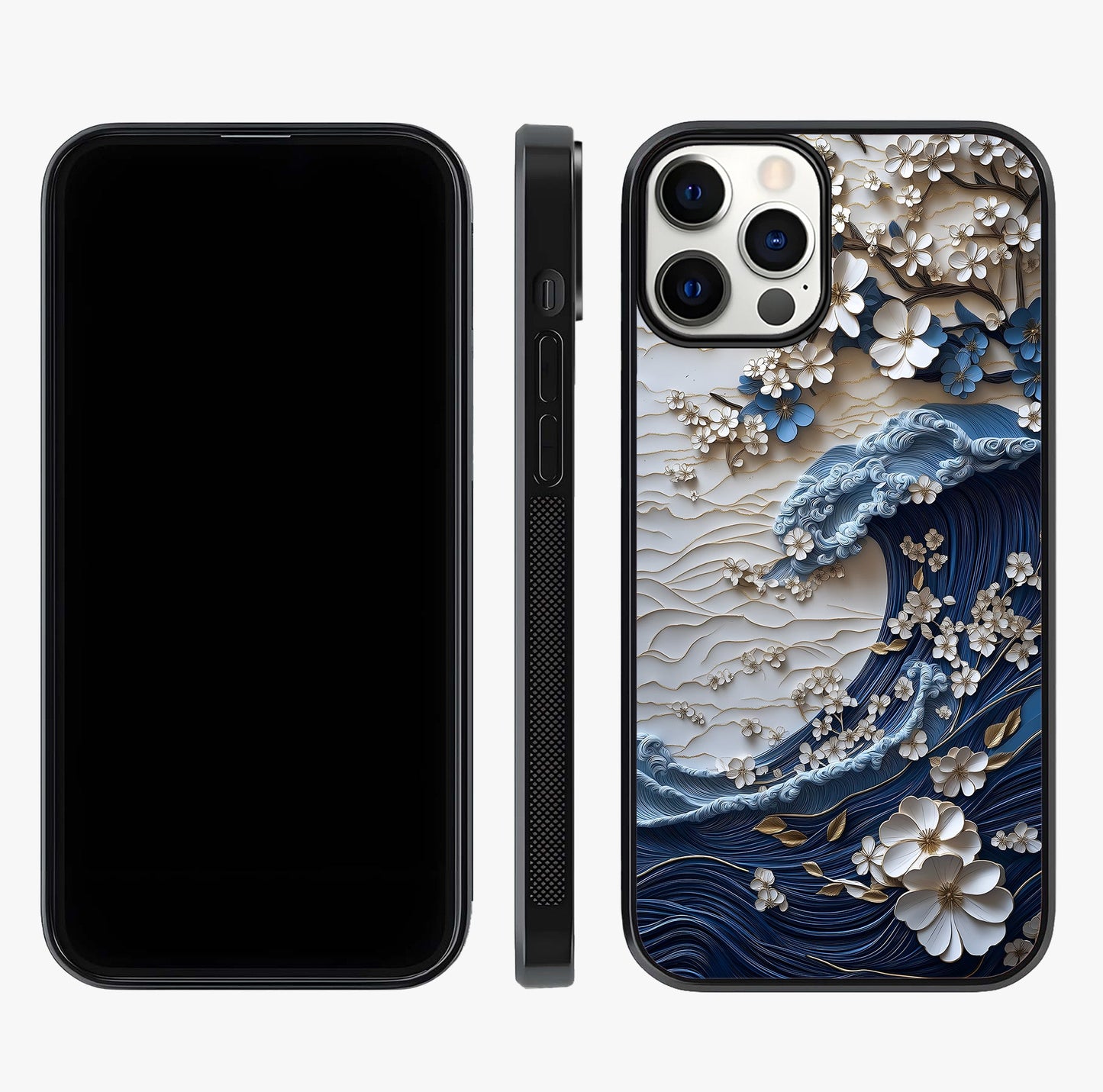 Floral Wave Origami Glass Case displayed upright for full design visibility and premium finish.
