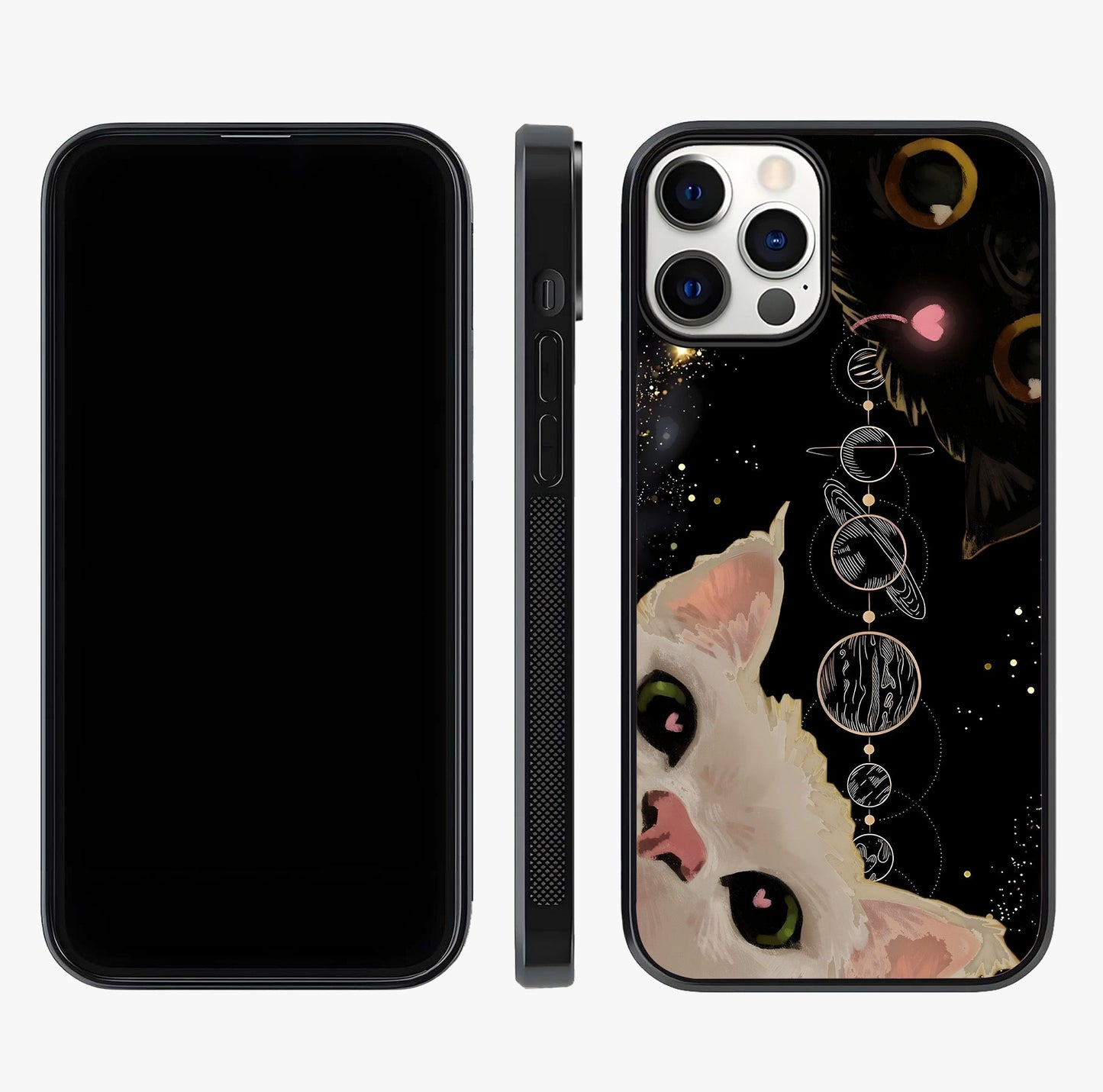 Galactic Cat Glass Case displayed upright for full design visibility and premium finish.