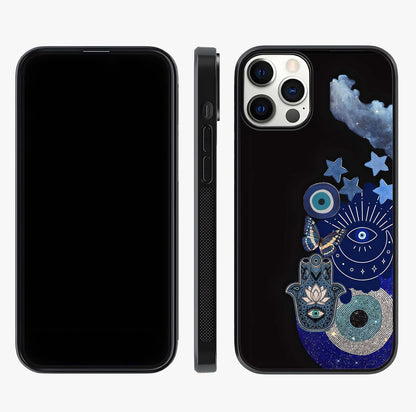 Galactic Charm Cluster Glass Case displayed upright for full design visibility and premium finish.