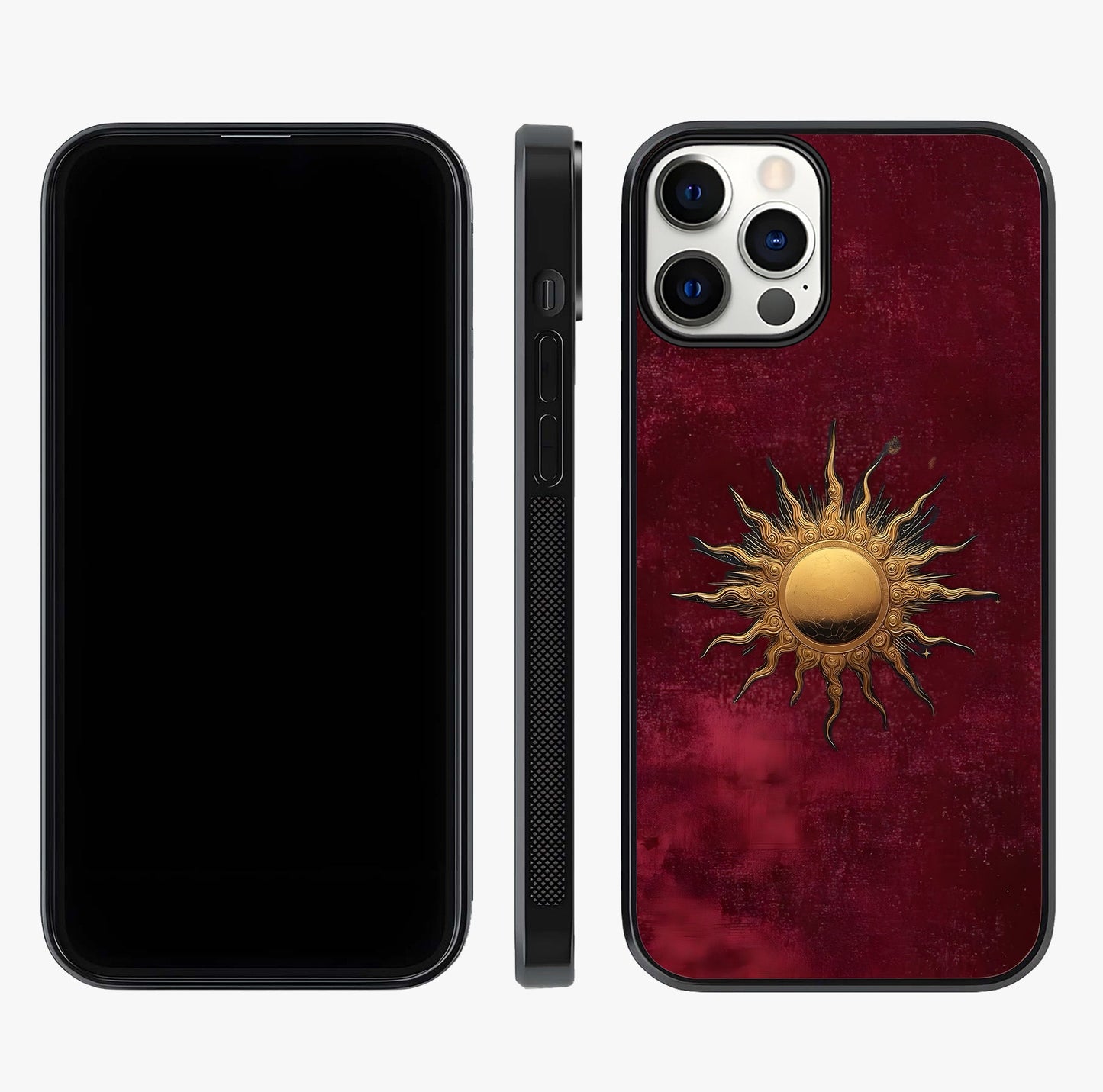 Gold Sun Blush Glass Case displayed upright for full design visibility and premium finish.