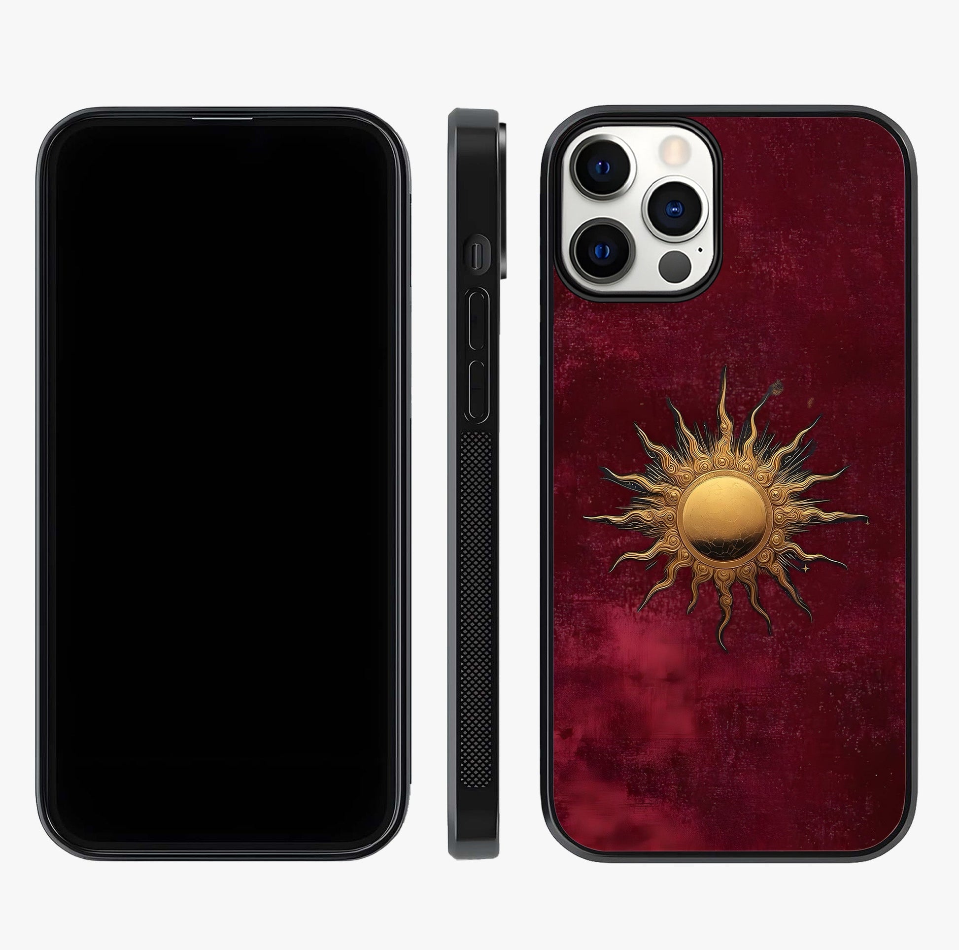 Gold Sun Blush Glass Case displayed upright for full design visibility and premium finish.