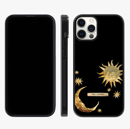 Golden Celestial Charm Glass Case displayed upright for full design visibility and premium finish.