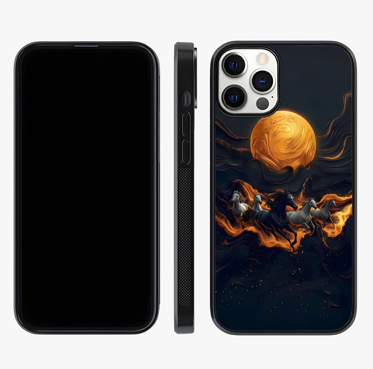 Golden Stallion Moonride Glass Case displayed upright for full design visibility and premium finish.