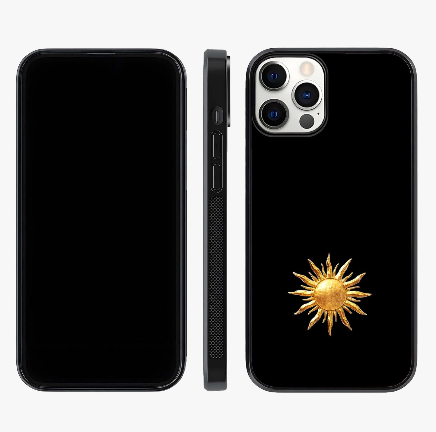 Golden Sun Minimalism Glass Case displayed upright for full design visibility and premium finish.