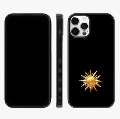 Golden Sun Minimalism Glass Case displayed upright for full design visibility and premium finish.
